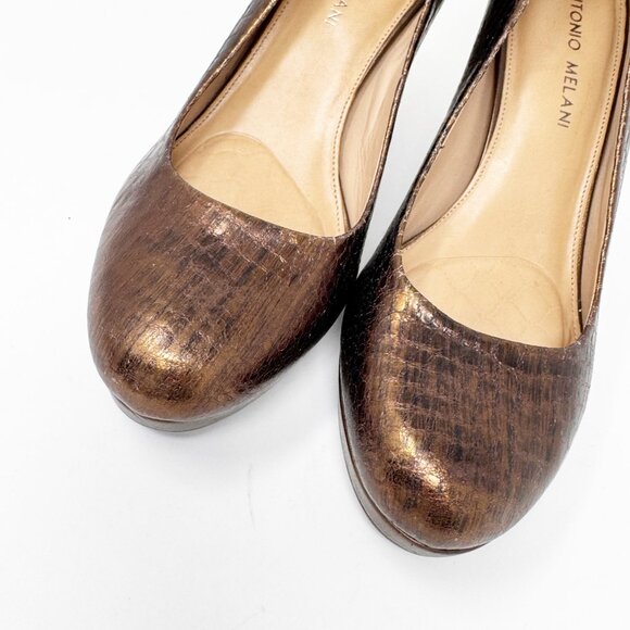 Antonio Melani Womens Metallic Bronze Embossed Leather Heel Pump Size 7.5 - Picture 3 of 12